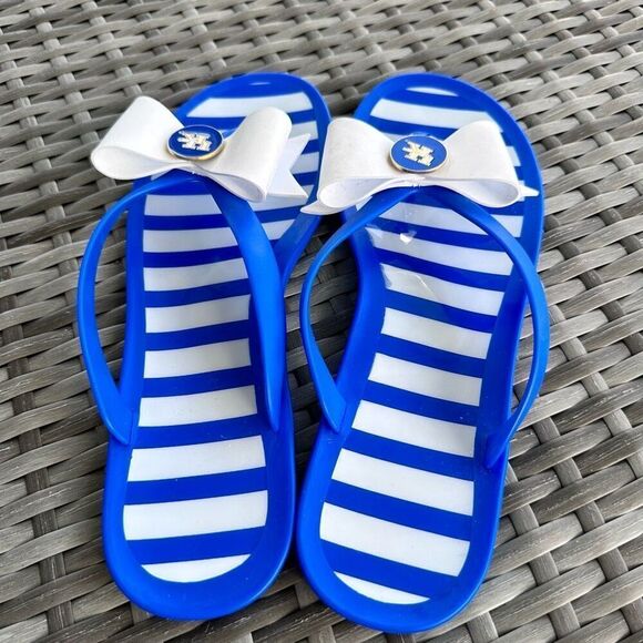 University of Kentucky Wildcats Flip Flops Women 10 Blue White Preppy Bow Big Bl - Picture 4 of 7